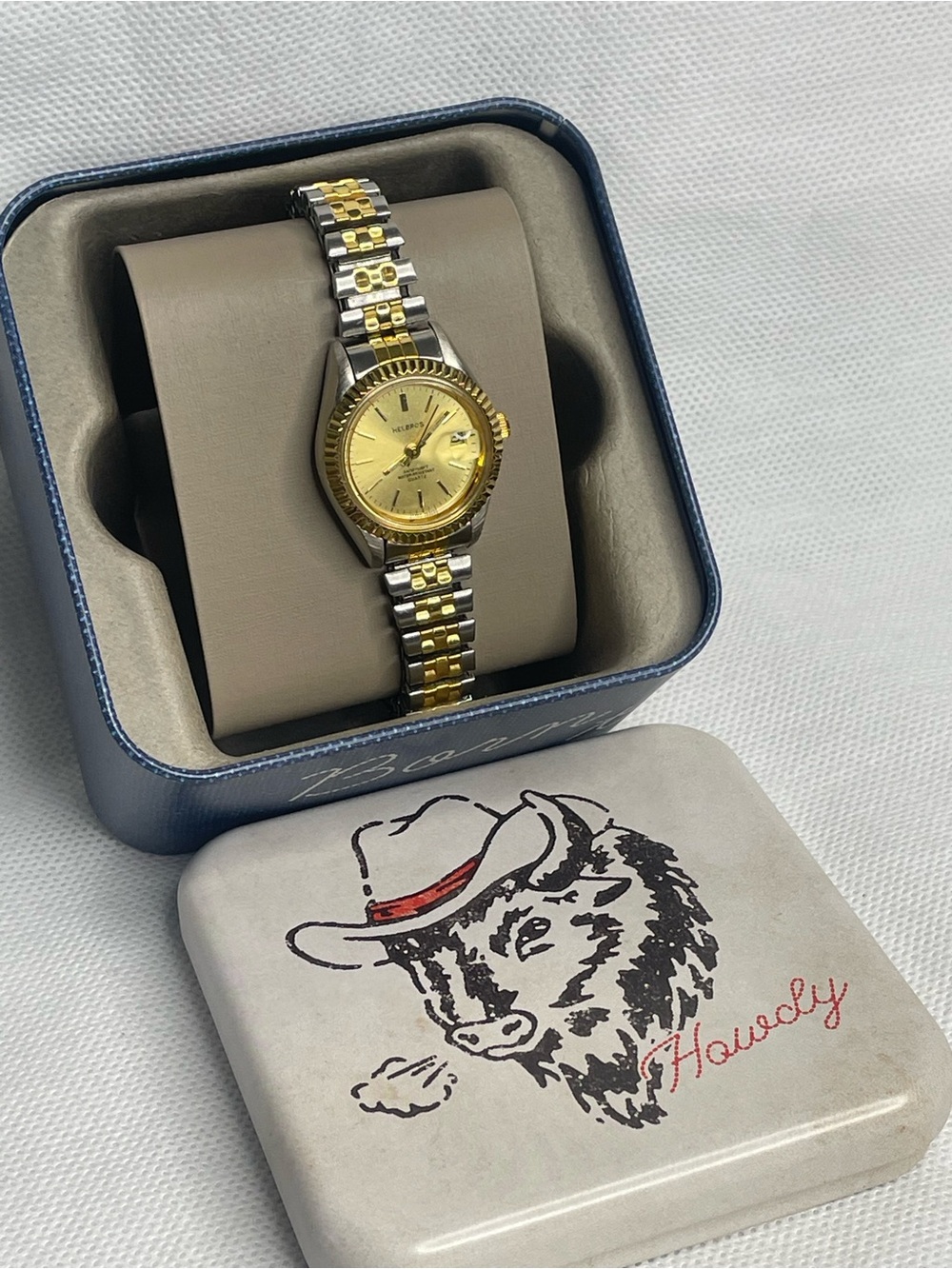 Vintage Helbros Presidential Gold Two Tone Women's Watch Date Bubble 321-2015